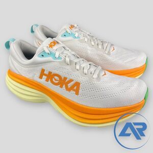 Hoka Bondi 8  Blanc De Blanc Solar White Orange Men's Size 9.5 1123202-BNCS